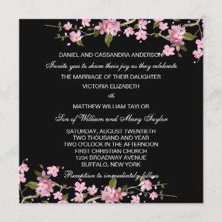 Invitation Mariage Fleurs de Cerisier Japonaises Noir Rose