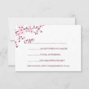 Invitation Mariage Fleurs de Cerisier Rose Blanc RSVP