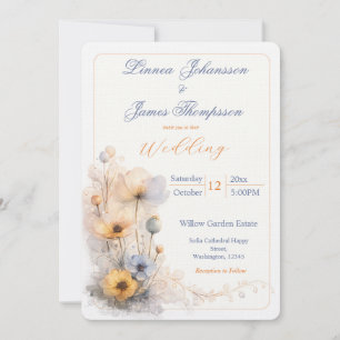 Invitation Mariage Fleurs de Champ Automnales Perles Beige At