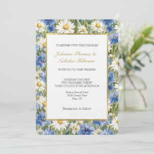 Invitation Mariage Fleurs de Marguerite Bleu Blanc