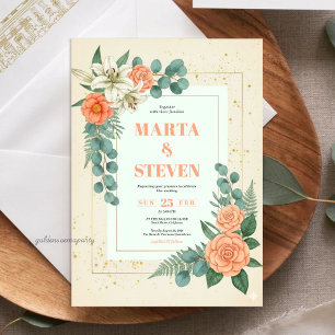 Invitation Mariage Fleurs de Pêcher et Feuillage d'Eucalyptus