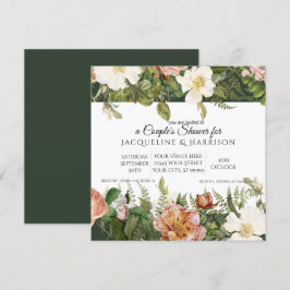 Invitation Mariage | Fleurs de roses corail forêt et ivoire f