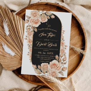 Invitation Mariage Fleurs de Rosier Or Boho
