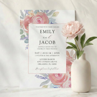 Invitation Mariage Fleurs d'Eucalyptus Rose Aquarelle