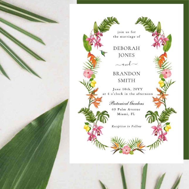 Invitation Mariage Fleurs et Feuillage de Jardin Tropical (Créateur téléchargé)