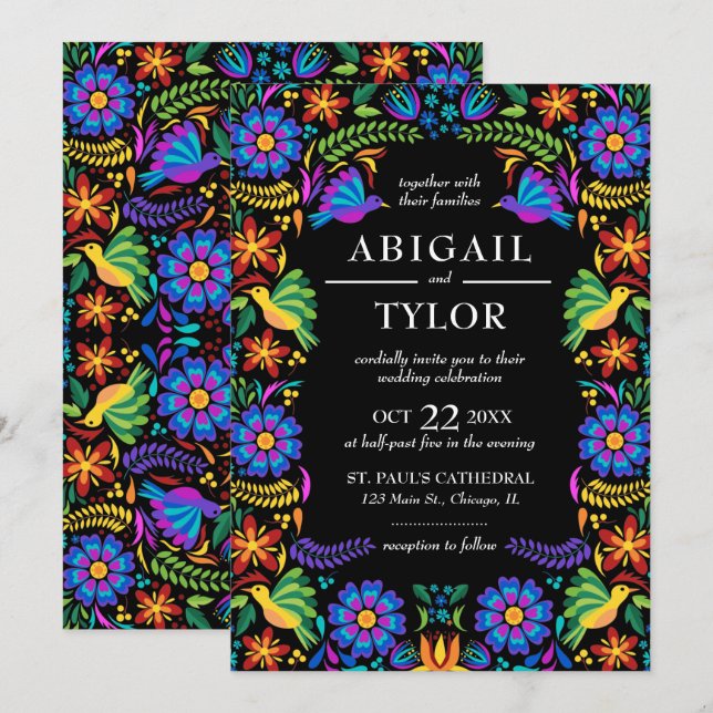 Invitation Mariage Fleurs Mexicaines (Devant / Derrière)