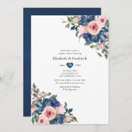 Invitation Mariage Fleurs Navy et Blush pour Couples