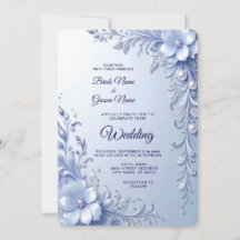 Mariage Fleurs Ornées Bleues avec Perles