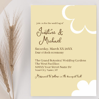 Invitation Mariage Fleurs Rétro Jaune et Blanc