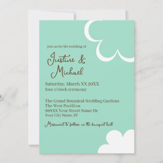 Invitation Mariage Fleurs Rétro Sarcelle et Blanc