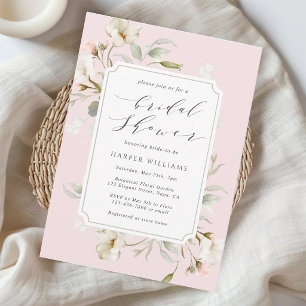 Invitation Mariage Fleurs Rose Pâle Blanc