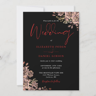 Invitation Mariage Fleurs Roses Gothiques Noir Et Rouge