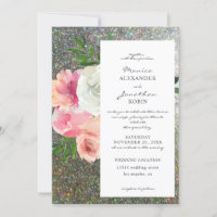 Mariage Fleurs Roses Pâles Grises et Paillettes Ar