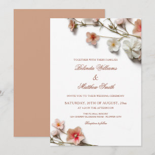 Invitation Mariage Fleurs Sauvages 3D Rose Blanc