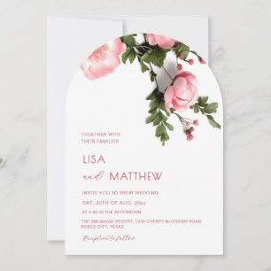 Invitation Mariage Fleurs Sauvages Roses 3D Modernes