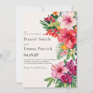 Invitation Mariage Fleurs Tropicales et Feuillage à l'Aquarel