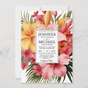 Invitation MARIAGE Fleurs Tropicales Tout-En-Un Voir Verso