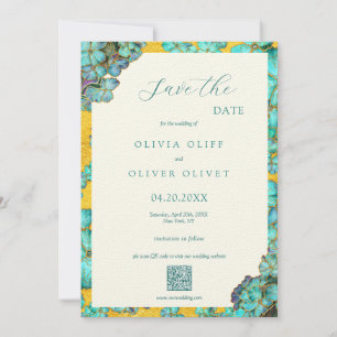 Invitation Mariage Fleurs turquoises Enregistrer la date Code