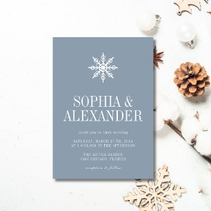 Invitation Mariage Flocon de Neige Minimaliste Simple Bleu Po