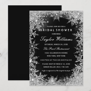 Invitation Mariage Flocons de Neige Bijou Noir Argenté