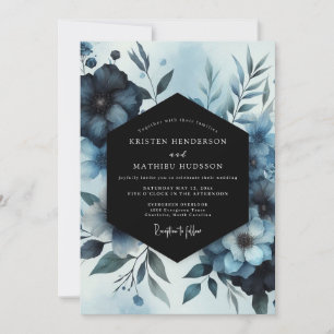 Invitation Mariage Floraison Aquarelle Indigo