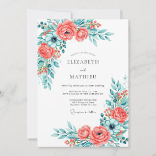 Invitation Mariage Floraison Botanique Corail