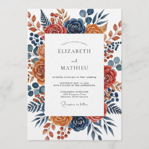 Invitation Mariage Floraison Botanique Orange Brûlé