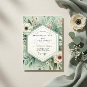 Invitation Mariage Floraison Botanique Vert Menthe