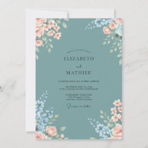 Invitation Mariage Floraison d'Abricot Sarcelle