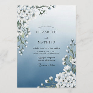 Invitation Mariage Floraison Éthérée Bleu Ciel