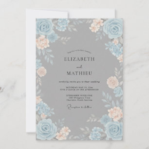 Invitation Mariage Floraison Ethérée Bleue Pêche