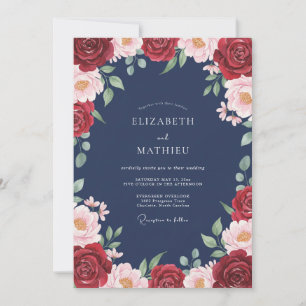 Invitation Mariage Floraison Éthérée Cramoisi