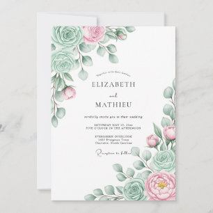 Invitation Mariage Floraison Éthérée Rose Menthe