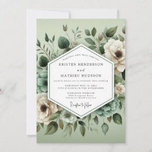 Invitation Mariage Floraison Ethérée Vert Sauge