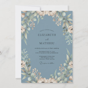 Invitation Mariage Floraison Fantaisiste Bleu Ardoise