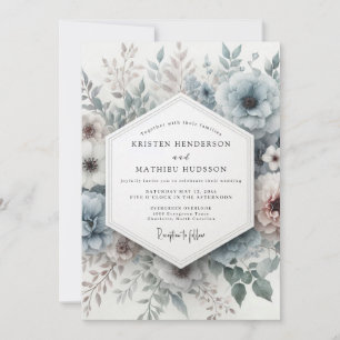 Invitation Mariage Floraison hivernale Bleu Poussiéreux