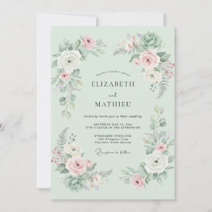 Invitation Mariage Floraison Romantique de Menthe