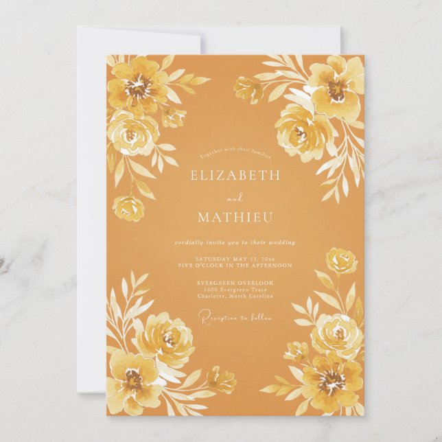 Invitation Mariage Floraison Rustique Ocre (Devant)