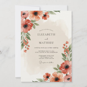 Invitation Mariage Floraison Verte Corail
