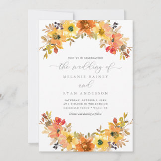 Invitation Mariage Floral à automne orange et jaune