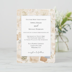 Invitation Mariage floral à coeur d'enveloppe bleu clair fran