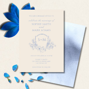 Invitation Mariage Floral à Crête Initiale Monogramme Minimal