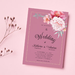 Invitation Mariage floral à écriture formelle de menthe rose 