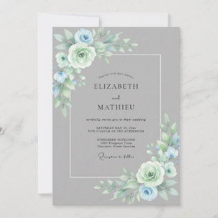 Invitation Mariage Floral à Fleur de Bleu Poussiéreux