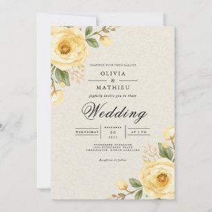 Invitation Mariage floral à fleurs jaunes douces