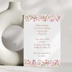 Invitation Mariage Floral à la Main Bordure Rose Jardin