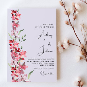 Invitation Mariage floral à la menthe rose lavande