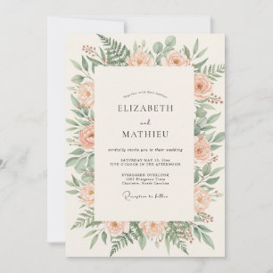Invitation Mariage Floral à l'Arche de Pêche Crème