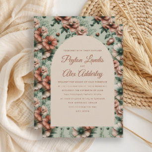 Invitation Mariage Floral à l'Arche en Terre Cuite Vert Sauge