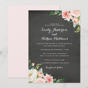 Invitation Mariage Floral à l'ardoise Blush Or